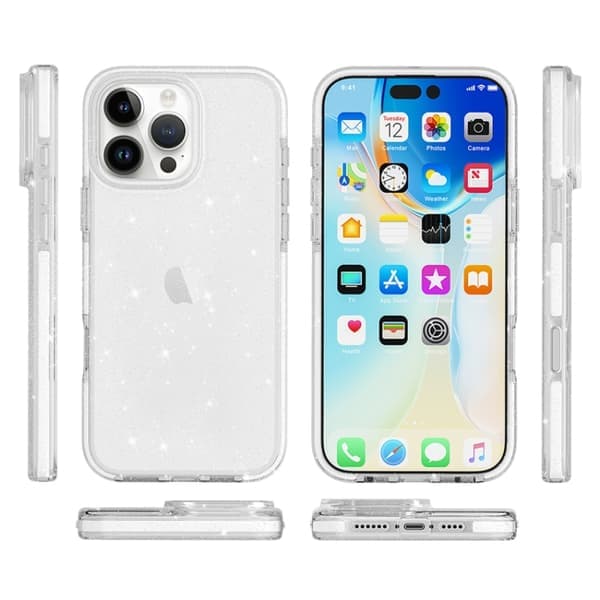 iPhone 17 Scale - Tofarget Klart Glitter TPU+TPE Full Beskyttelse