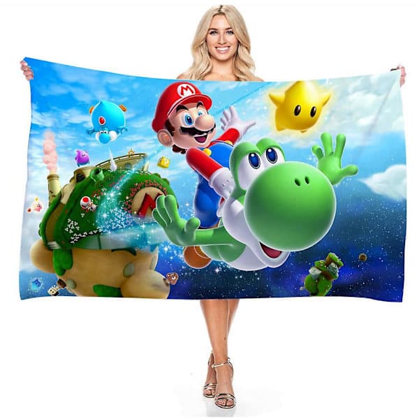 Super Mario Bros badehåndklæde 75x150cm, blødt mikrofiber badehåndklæde, hurtigtørrende poolhåndklæde