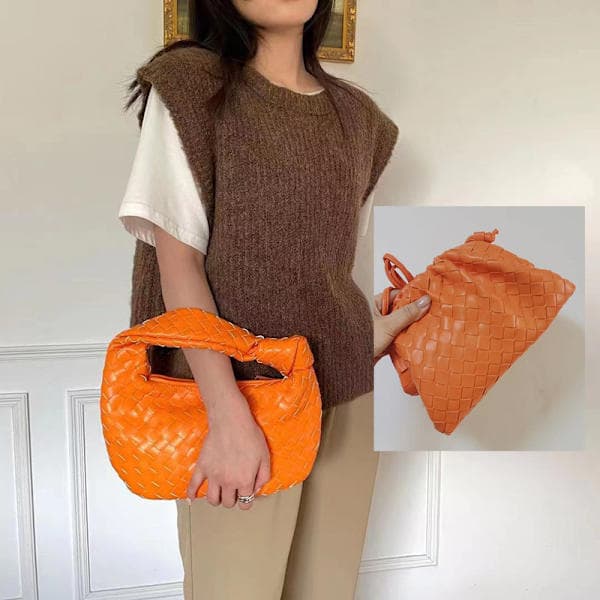 Vävd PU-läder Mini Cloud Väska, Dam Axelremsväska Clutch Handväska Orange orange