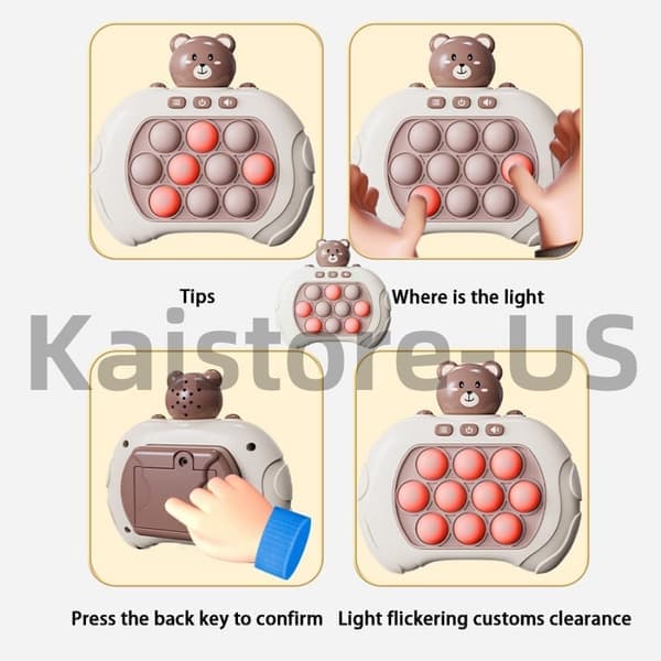 Fast - Push Bear Pop It-spil - Elektronisk lys Fidget-legetøj, Stresslindring og Hjernetræning for Børn og Voksne