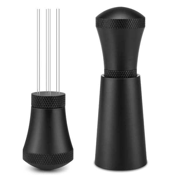 WDT Tools Espresso Kafferører, Kaffedispenser i Aluminiumslegering med Stativ, Kaffedispenser med 7 Nåle, Sort