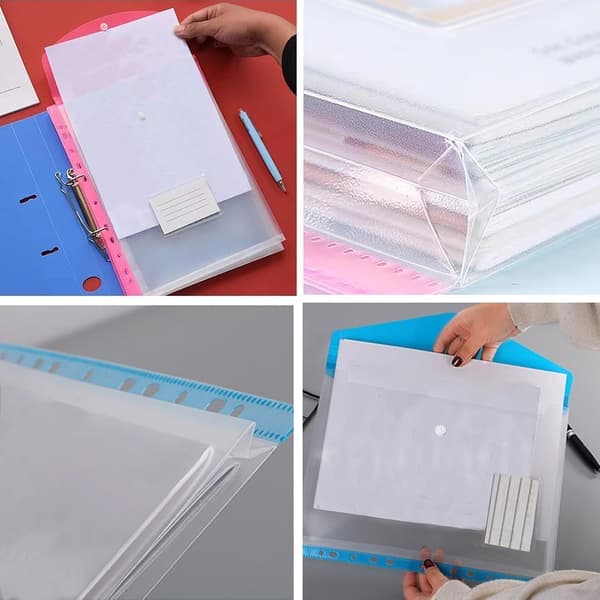 A4 Plastfickor med hål, 12-pack expanderbara polyfickor A4, Plastmappar för dokumentarkivering, Vattentäta, Kontorsmaterial för