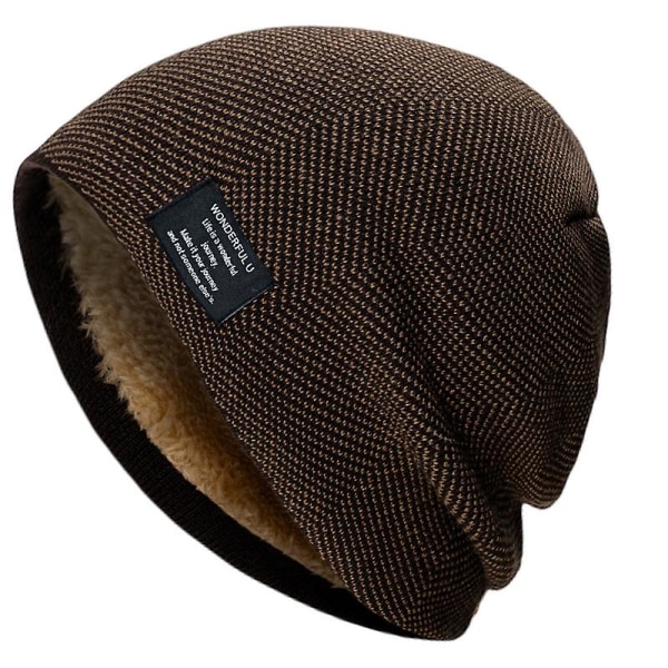 Unisex Sukupuolinen Neulotu Neulelippis Paksuuntunut Fleecevuorettu Ulkoiluhiihto Kallo Slouch Hat Coffee