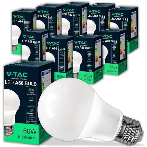 LED-lampe - V-TAC - A60 - E27 - 8,5W (f.eks. 60W) - 4000K 806 lm