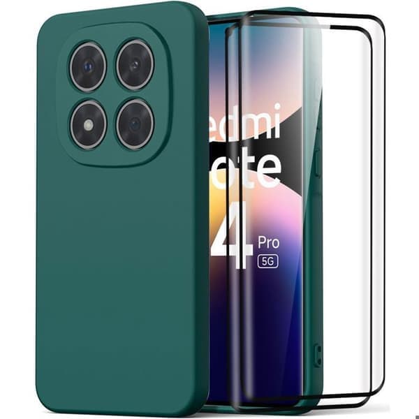 Cover til Xiaomi Redmi Note 14 Pro 5G - Silikone Mat Grøn Nat + 2 Hærdet Glas - E.F.Connection® Night Green