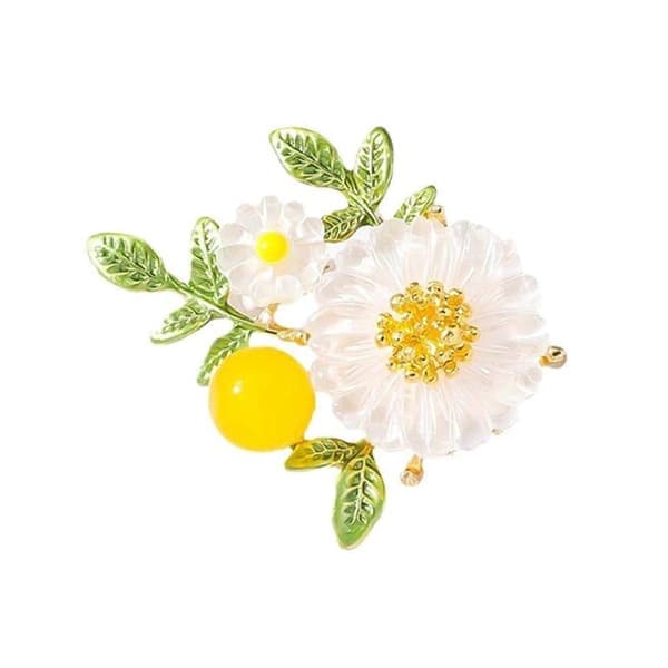 Daisy Perlebroche med Grønt Bladdesign til Formelle Begivenheder og Fester, Elegant Blomstersmykke Tilbehør