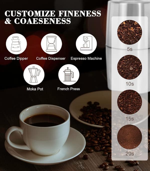 Elektrisk kaffekvarn - Kaffebönkvarn i rostfritt stål för Espresso Latte Mocka