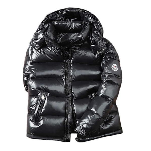 Vinterjacka för män, vattentät dunjacka med glänsande uppfällbar krage och huva, svart/röd, avslappnad och varm Black 2XL