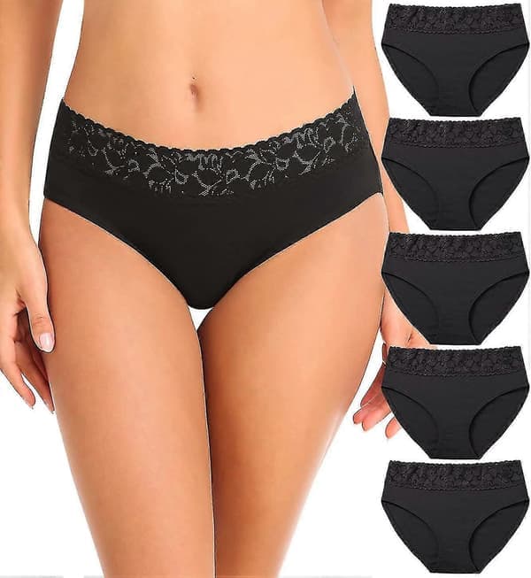 Dame bomuldsblonde trusser Bløde bikini trusser Komfortable hipster stretch fuld dækning dameundertøj 5-pak S-XL Sort Small Small