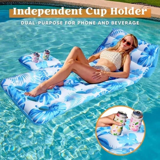 Pool Float - Oppustelig Pool Luftmadras - Lyseblå Monstera Blad Loungestol - PVC Vand Float til Sommer og Ferie - 180 X 90 Cm