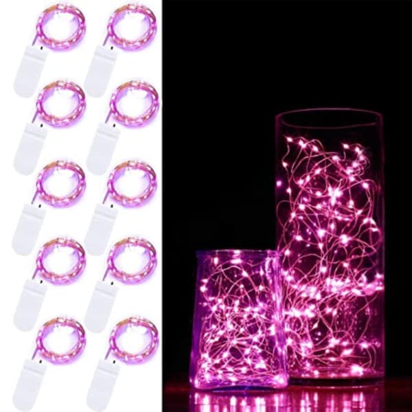 10-pack 1m Mini LED Ljusslinga Batteridriven Rosa