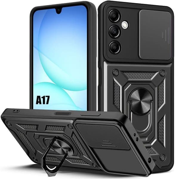 Beskyttelsescover - BOOLING - til Samsung Galaxy A17 4G/5G - Sort - Stødresistent - Med ring Sort
