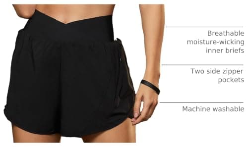 Kvinders Crossover Højtaljede Hurtigtørrende Løbeshorts med Lommer Dark Blue XL
