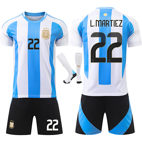 2024 Copa America Argentina Fotball Lag Nr. 22 Lautaro Jersey Barnas Sorte Bukse Sett No. 22 Lautaro 18