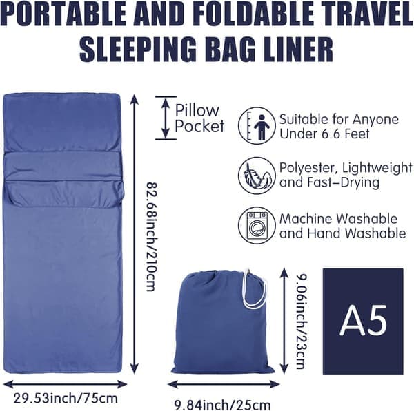 Laken Reiselaken Sovepose 75 X 210 Cm Bærbar Polyester Sovepose for Reiseherberger, Marineblå Blå - FF - 75*210cm Blue 75*210cm