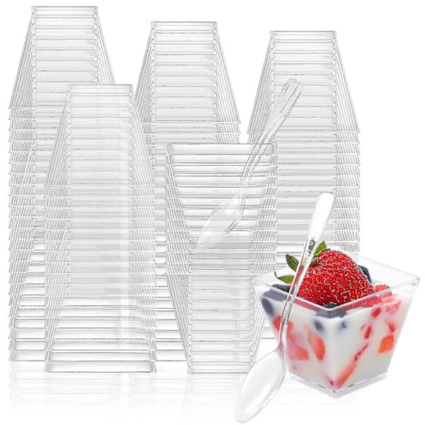 2oz Mini Dessertbegre for fest - Pudding, frukt, is, inkluderer skjeer, 100 stk cups - 100pcs