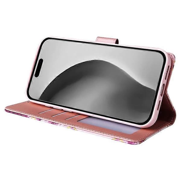 iPhone 16 Pro Max Skal Lackad Marmormönster, Kortfack Plånbok Läderfodral Purple