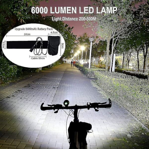Sykkellys, 6000 Lumen 5-LED Sykkel Frontlys, Vanntett MTB Hodelykt med Oppladbart Batteri, 3 Moduser, Nattsykling Sikkerhet