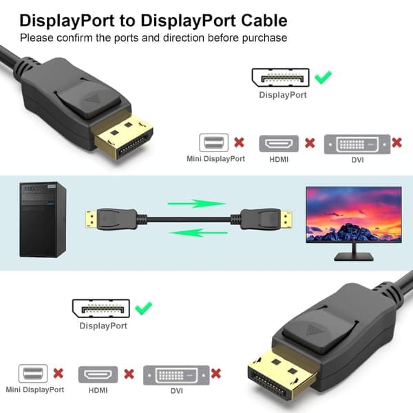1 DisplayPort til DisplayPort, han til han videokabel 1,8 m kabel, DP til DP han til han kabel, understøtter 4K@60Hz, 2K@165Hz 1 stk