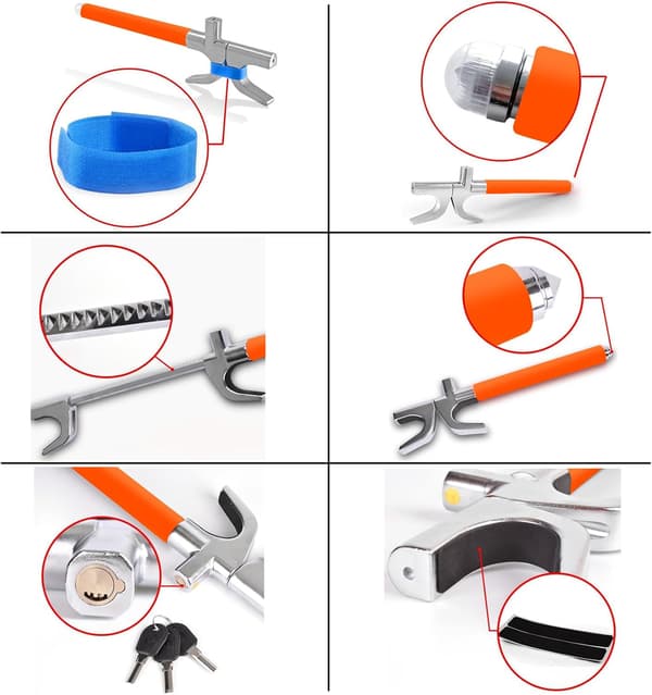 Tevlaphee Auton Varkaudenestolaite - Ohjauspyörän Lukitustanko, Ajoneuvon Turvallisuus, Oranssi Orange