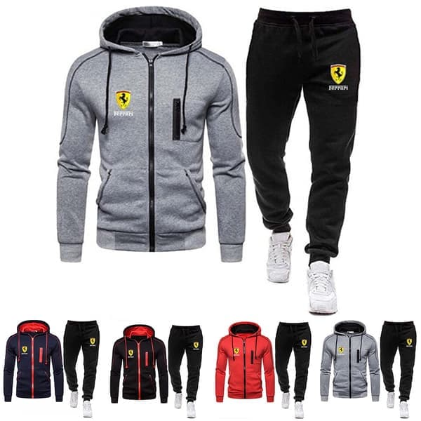 Ferrari Zip Up Hoodie & Träningsbyxor Set för män Grå - FF - Grå S Grey S