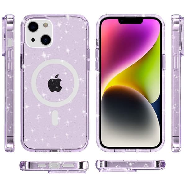 Glitter MagSafe-kuori iPhone 14 läpinäkyvä lila