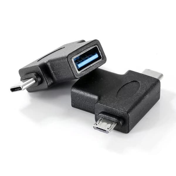 2-pakning OTG-omformer 2-i-1 USB 3.0 til mikro-USB og USB C hann til USB 3.0 hunn til mikro-USB hann