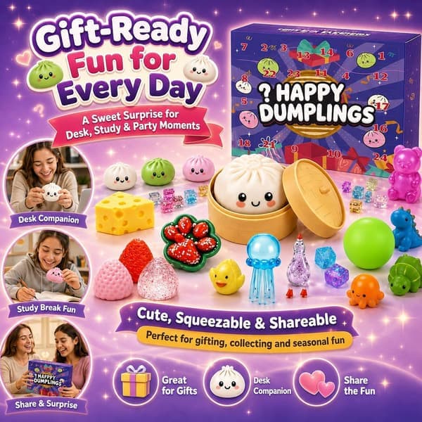 Dumpling Squishies Julekalender, 24 Squishies Dumpling Mysterium Nedtelling Julekalender, Mysterium Nedtelling for Stress (Lilla)