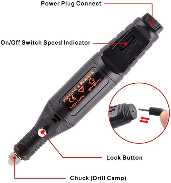 Elektrisk neglefil med 6 bits sort Black