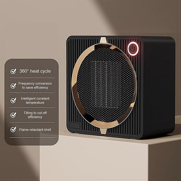 Liten Elektrisk Elementvärmare 500W, PTC Keramisk Mini Skrivbordsvärmare, Inomhusbruk, Överhettnings- och Vältskydd Black EU Plug