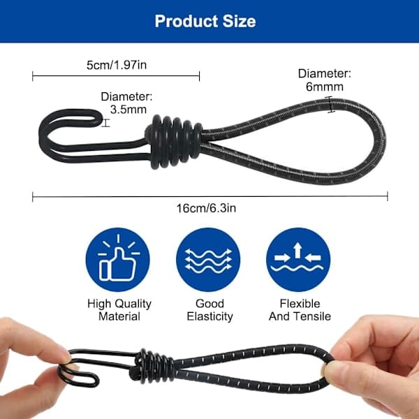 10 Gummistropper med Spiral Kroker, 16cm Elastiske Spenner, Presenningslås, Universalfester