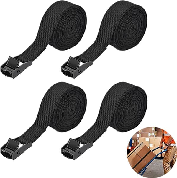 Spændestrop, Surringsstrop 4 dele, 2,5 cm x 1,5 m, 150 kg, Sort, til cykelholder
