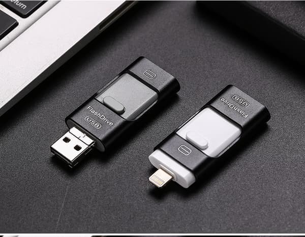 Fotosticka för iPhone – MFi-certifierad extern lagring Flash Drive, Höghastighets USB-minne med Multi Interface, Plug & Play 64GB Silver Silver 64GB