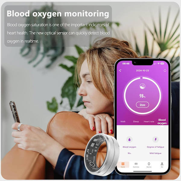 Smart Ring Aktivitetsmåler Skridttæller Søvnmonitor Vandtæt Lang Batterilevetid iOS Android Sølv Nr. 7 silver No.7