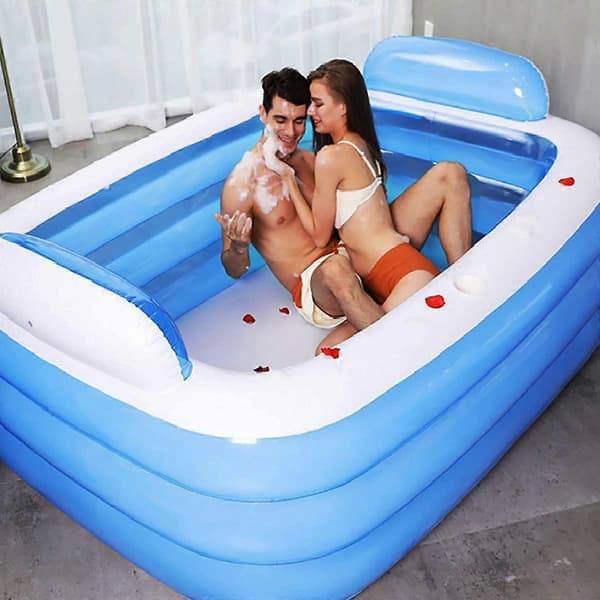 Oppustelig pool - PVC-pool til børn og voksne - Perfekt udendørs pool til have, terrasse, balkon - Rektangulær - Blå (150 x 105
