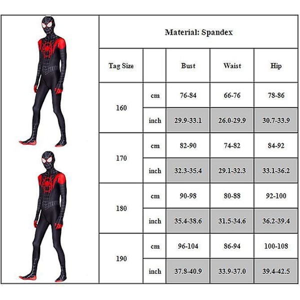 Miles Spider-Man Cosplay Kostume Party Jumpsuit Til Voksne Spiderman Kostume 170