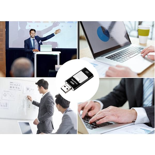 Photo Stick til iPhone – MFi-certificeret ekstern lagerplads Flash Drive, højhastigheds USB-hukommelse med multi-interface, Plug & Play 128GB Sort Black 128GB