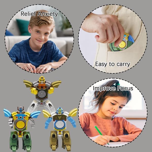 3 st transformerbara fidget spinners för barnkalas, deformerbara robotspinner fidgetleksaker, fingertoppsgyro för stresslindring och sensorisk