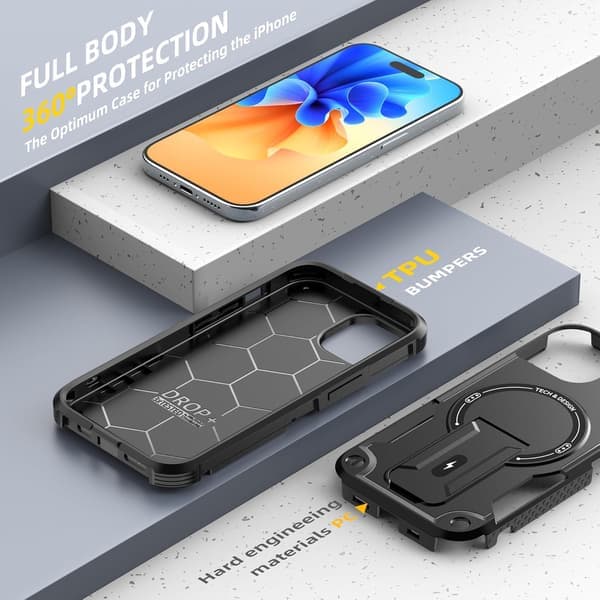 Magnetisk iPhone-deksel med stativ, kompatibelt med MagSafe, solid innebygd stativ, støtsikkert med militærgradert fallbeskyttelse, størrelse iPhone 14 Black iPhone 14
