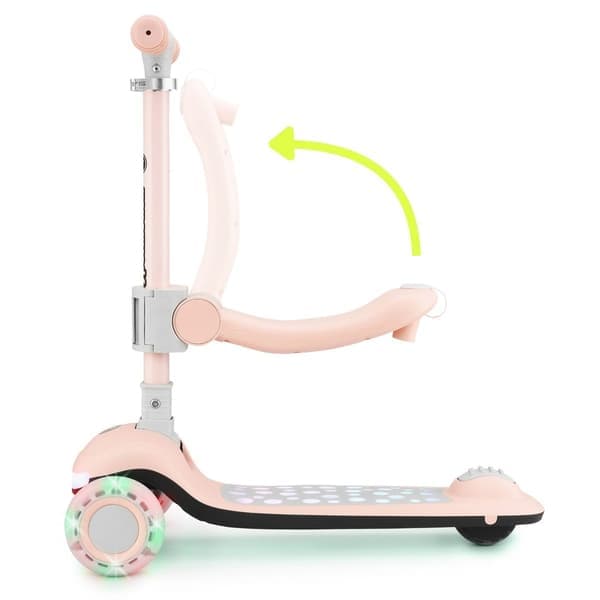 HyperMotion LUMI 3-i-1 sparkesykkel for barn med LED-belysning, justerbart sete Rosa
