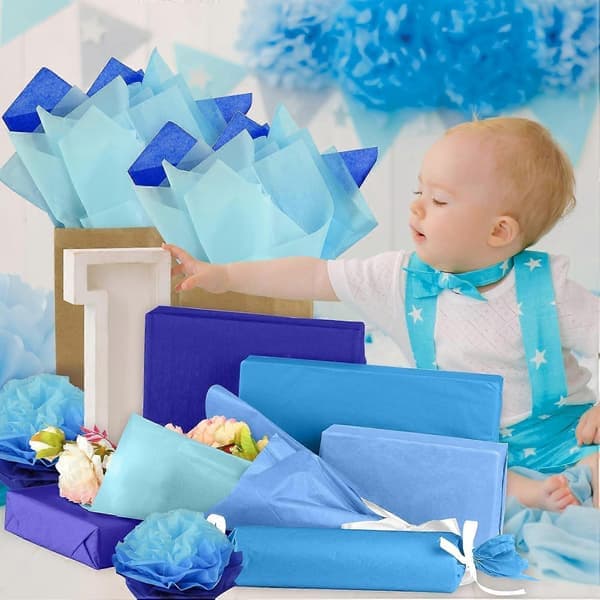 100 ark blått silkespapper - presentpapper i bulk (3 blandade färger), uppgraderad kvalitet (storlek: 20 x 26 tum)
