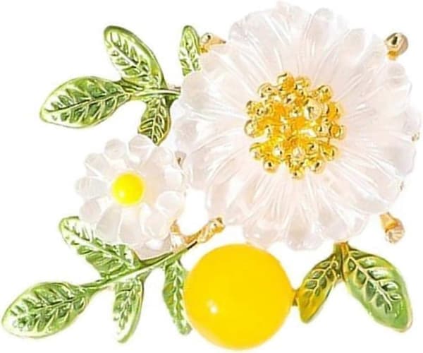 Daisy Perlebroche med Grønt Bladdesign til Formelle Begivenheder og Fester, Elegant Blomstersmykke Tilbehør