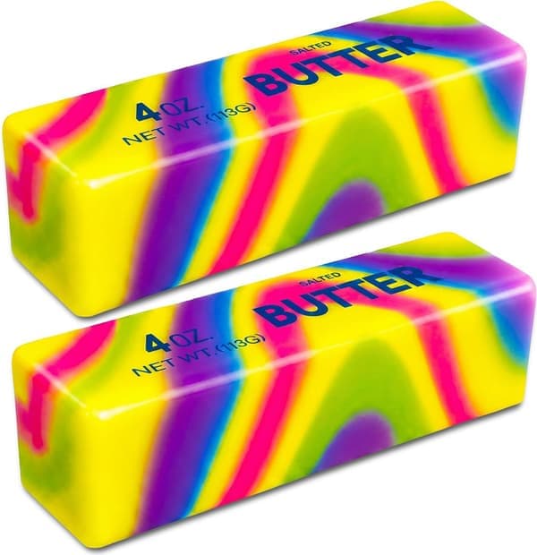 Smör Squishy Leksaker, 2-pack Realistiska Smörstav Fidgets, Mjuka Långsamt-stigande Klämleksaker för Vuxen Stresslindring