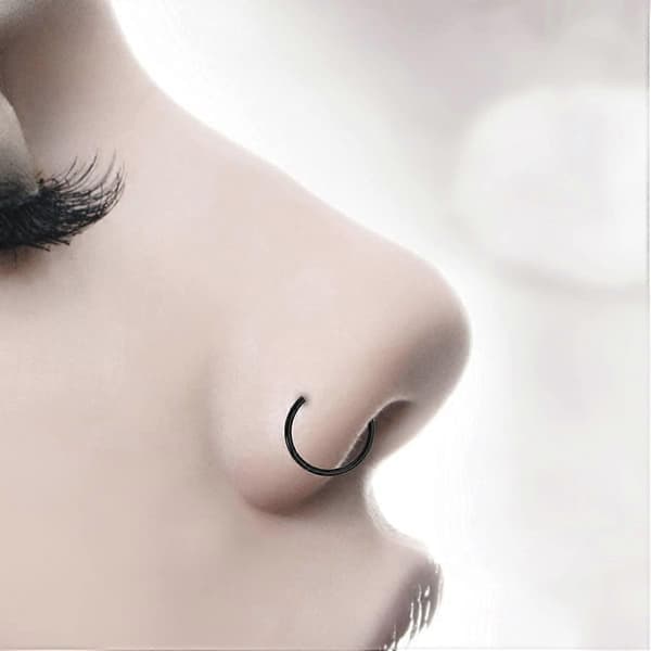 2 stk. Unisex Kirurgisk Stål Hængslet Klikker Segment Næseringe Bøjle Helix Brusk Øreringe Titanium Stål Kropspiercing Stud, Sort Black