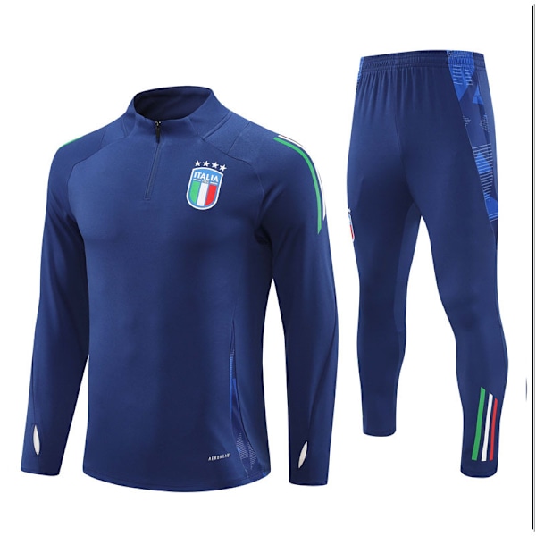 2425 Uusi Italia Jalkapallopaita Aikuisille ja Lapsille Pitkähihainen Puolivetoketjuinen Treenipaita Setti Royal blue XL