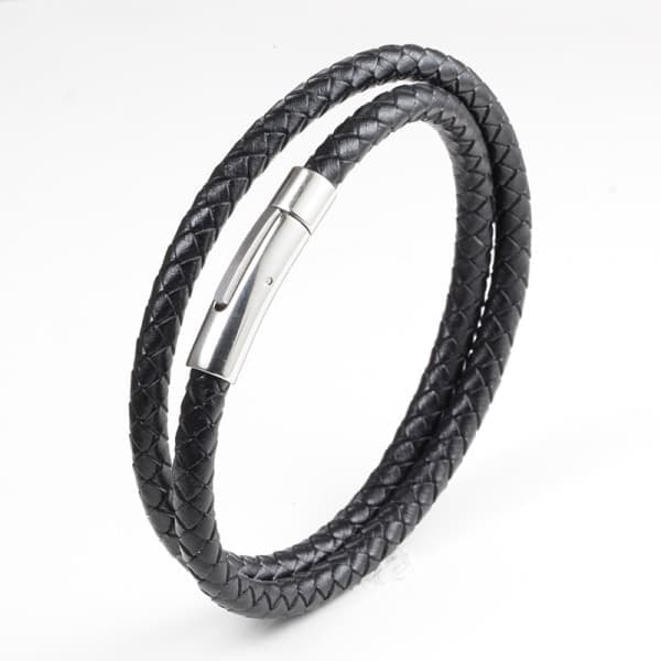 Læderarmbånd til mænd - Ægte flettet læderarmbånd med magnetlås