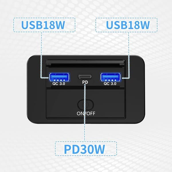 12V USB-stikpanel vægmonteret PD 3.0 30W og QC 3.0 18W porte til bil 12 volt USB cigarettænder udskiftningsopladerpanel med