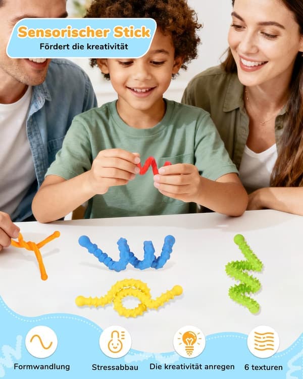 6 fleksible sensoriske silikonpinner - Stresslindring (ADHD/autisme), bærbare reiseleker