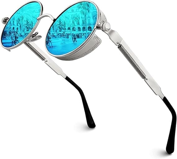 Polariserte solbriller runde retro metallrammer Steampunk for menn kvinner unisex