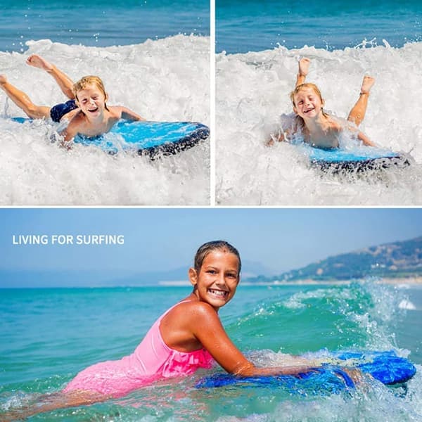 Oppblåsbart Boogie Board, bærbart, flytende, ensfarget, bøye, oppblåsbart surfebrett med håndtak, bassengflåte, vannski for strand